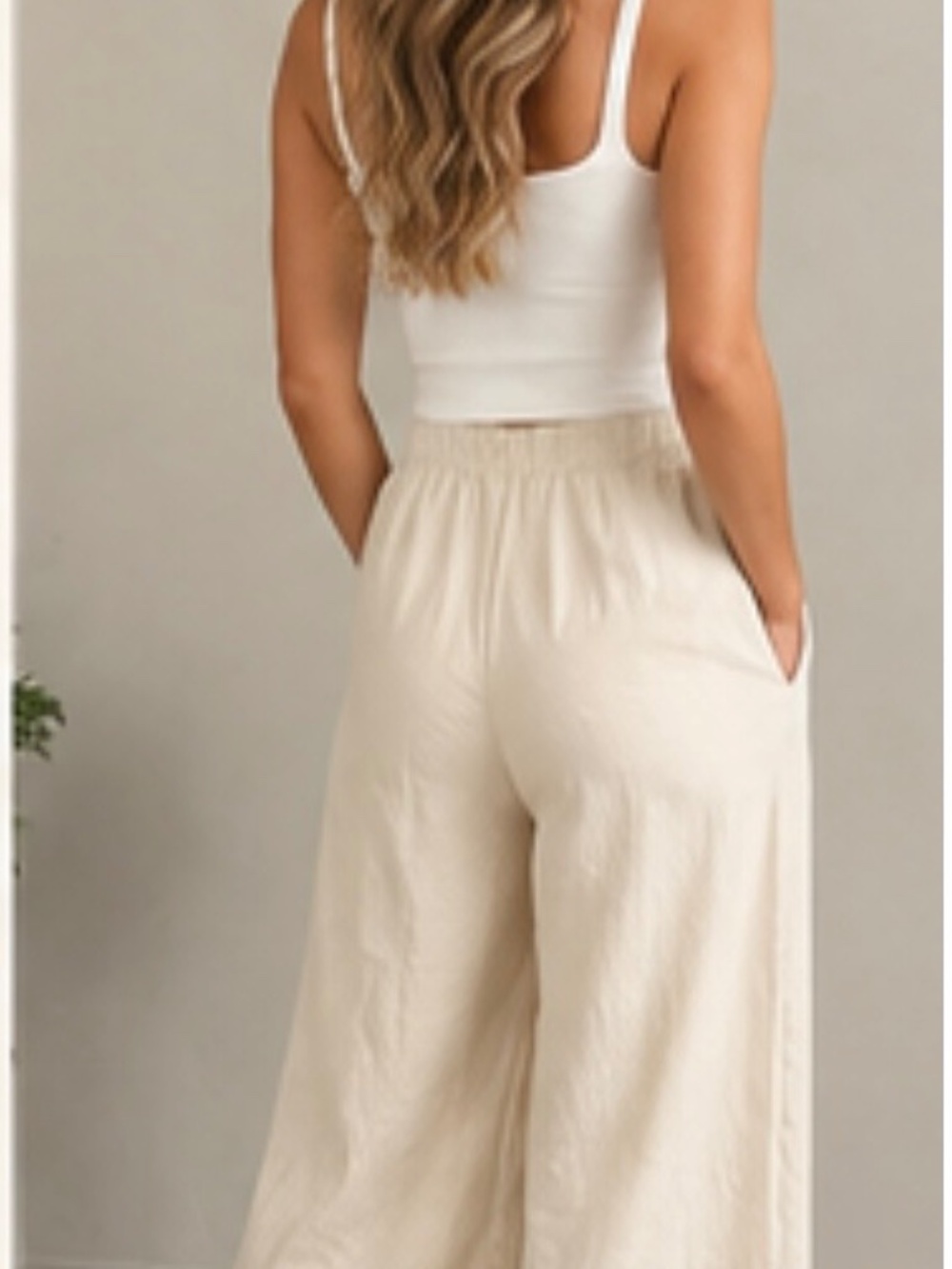 Altar'd State Cream Wide Leg Pants Size M Elastic Waist Textured Boho Casual - Picture 2 of 7